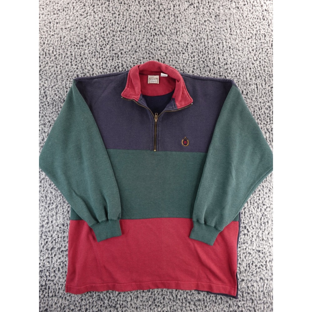 Bugle Boy Company Colorblock‎ 1/4 Zip Sweatshirt Pullover Navy Green Red XL